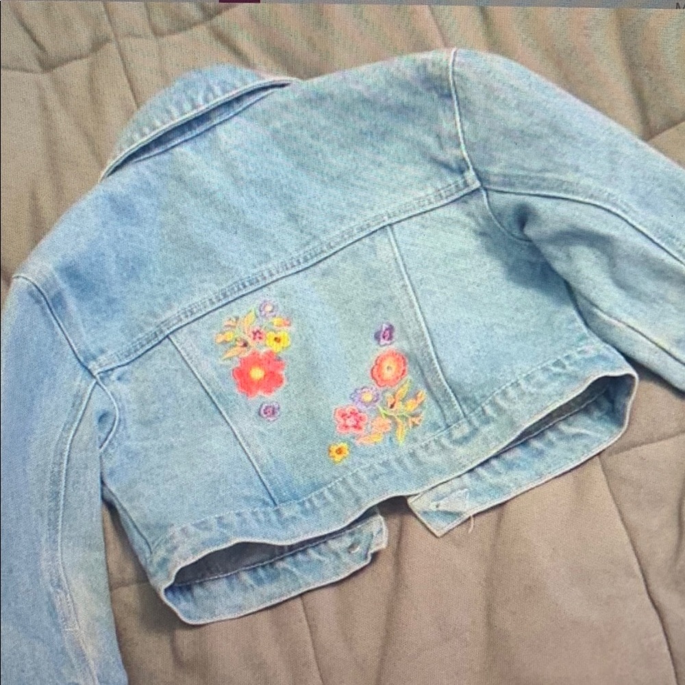 Embroidered Denim Jacket with Floral Design - Picture 1 of 4